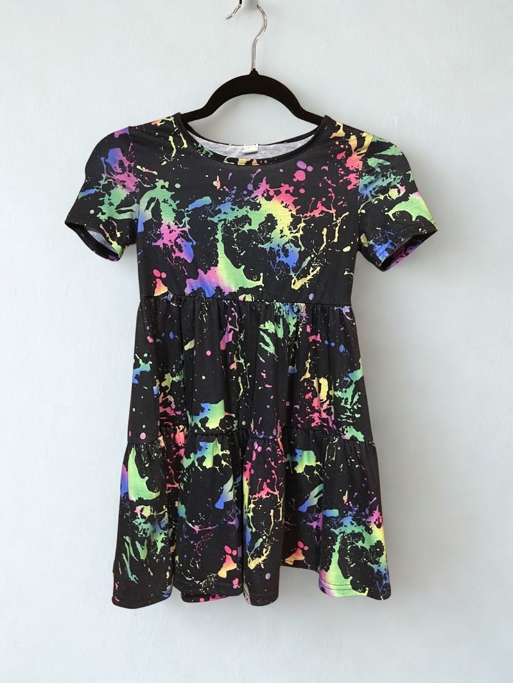 SHEIN Girls Neon Splatter Print Tiered Dress Size 7Y